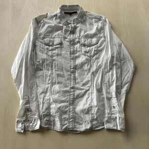 Y2K BLACK Shirt Mens Large White Solid Long Sleeve Western Pearl Snap Button Up